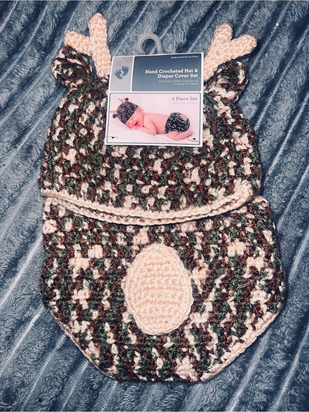 Hand Crocheted Kids Deer Costume Set - Pink, Green & Brown
